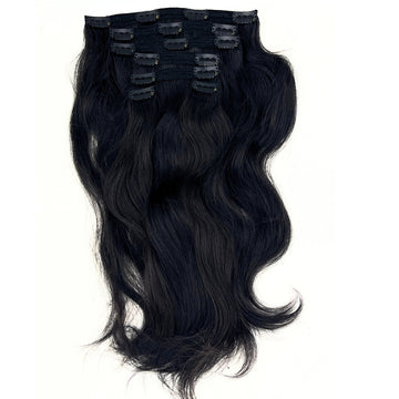 Gara Hair Clip in Hair Extensions, Real Human Hair, Set of 7 Clipon & Easy to Use, Adds Volume & Thickness, Suitable for All Hair Types(Natural Black).
